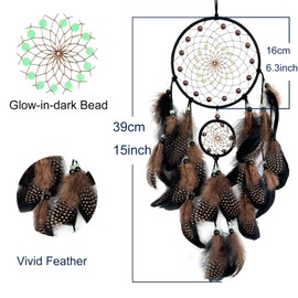 Donko Brown and Black Dream Catcher Luminous Dream Catchers for Bedroom Decor Dream Catcher for Wall Hanging Handcrafted Dream Catcher Feather Ornaments for Home Decoration