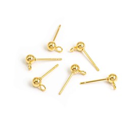 Vintageparts Set of 4 Gold Stainless Steel Stud Earrings with Eyelets for DIY Jewellery Making