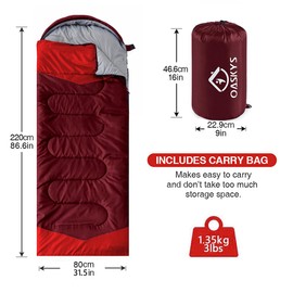 oaskys Camping Sleeping Bag - 3 Season Warm & Cool Weather - Summer Spring Fall Lightweight Waterproof for Adults Kids - Camping Gear Equipment, Traveling, and Outdoors