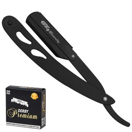 G4 Stainless Steel Straight Edge Barber Shaving Razor Blade for Close Shaving Men Replaceable Blades (Black)