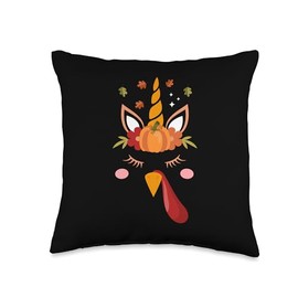 Thanksgiving Shirt Turkey Meat Pilgrim Costume Cute Unicorn Turkey Face Autumn Fall Funny Thanksgiving Day Throw Pillow, 16x16, Multicolor