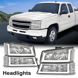 PIT66 LED DRL Headlights Compatible with Chevy Silverado Avalanche 1500 2500 3500 HD Models 2003-2006 Headlamp/Fit without Factory Cladding ONLY, Clear lens Chrome Housing Clear Reflector