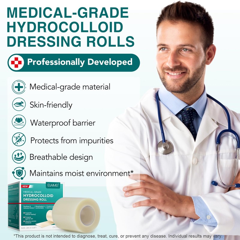 Hydrocolloid Roll for Wound Care - Cut-to-Size, Large Waterproof Hydrocolloid