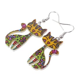 Bonsny Acrylic Drop Cat Earrings Pets Funny Design Dangle Lovely Gift For Women (Green)