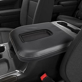 LEXLEY Center Console Pad Armrest Box Cover Leather Protector Covers For 2020-2023 Chevy Silverado &GMC Sierra 2500HD 3500HD,2019-2022 Silverado&Sierra 1500,Bucket Seats ONLY -Carbon fiber