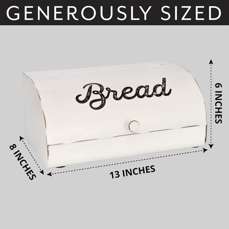 AuldHome Design Rustic White Bread Box; Farmhouse Vintage Enamelware Countertop