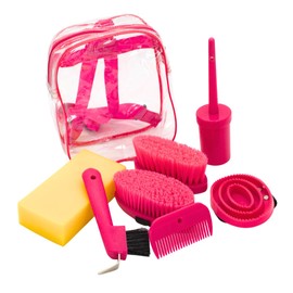 PFIFF 103105 Cleaning Backpack, Cleaning Bag, Transparent Backpack, Cleaning Set for Children, Children's Cleaning Set, 7-Piece Cleaning Set, Pink