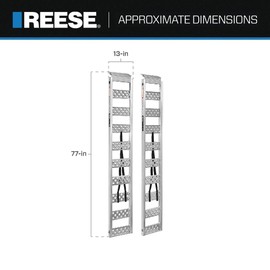 REESE 1126820 Straight Aluminum Loading Ramp for ATVs, Snowmobiles, Dirt Bikes, Lawn Equipment, 13 Inch x 77 Inch, 1,250 lbs. Capacity, Pair