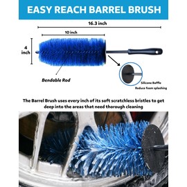 oesee Car Wheel Cleaning Kit: Wheel and Rim Flagged Tip Brush, Bendable Barrel Brush, Wheelie Mitt, Scratch-Free Detail Brush for Rims & Tires - Durable & Multipurpose Clean Wheel Hard to Reach Areas