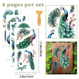 beinkmake 4 Sheets Peacock Rub-on Transfers for Crafts & Furniture, PVC Material, Nature Style, Animal, Peacock Theme, Indoor Use, Sticker Decals