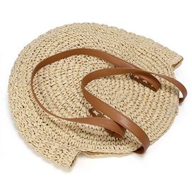 YYW Round Straw Bag Handwoven Natural Summer Beach Shoulder Bag Rattan Crossbody Purse for Women (brown) One Size