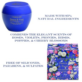 LErbolario L'erbolario body cream - dance of flowers - floral, powdery scent - made with roses, violets, peonies, camellias, irises, poppies and cherry blossoms - cruelty free - 6.7 oz