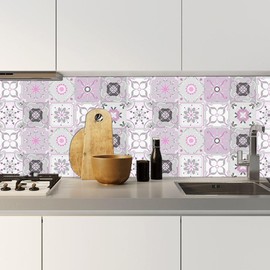 DOITOOL 10pcs Tile Stickers, Pink Tiles Marble Decor, Pink Table Decor, Marble Tile, Vinyl Floor Tile, Vintage Wall Decor, Tile Decal for Home Wall Tile Sticker, Peel and Stick Sticker Affixed