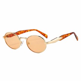 Vintage Oval Sunglasses for Women Men Trendy Sun Glasses Classic Shades UV400 Protection(Gold Leopard/Orange)