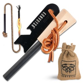 KonvoySG Fire Starter Survival Tool–Ferro Rod Fire Starter with 11" Waterproof Tinder Wick Rope, Multi-Tool Striker and Extra Jute Bag - All-in-One Flint and Steel Fire Starter Kit.