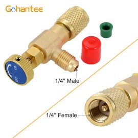R12 R22 Refrigerant Charging Valve, 1/4“ Male to 1/4” Female Safety Adapter Flow Control Ball Valve for R12 R22 Air Conditioner Manifold