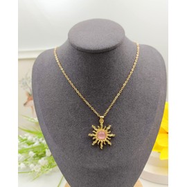 kepvrio Sun Necklace for Women,Birthstone Necklace Sunstone Gemstone Healing Pendant Necklace Sunflower Opal Pendant Necklace Trendy Jewelry