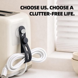 Cord Organizer with Adhesive Hooks, Silicone Cable Ties (3 Colors), Hanging Cable Organizer for Desk, Wall & Kitchen Appliances, No Drill, Reusable Cord Wrap for Thick Cords, 12 Hooks + 12 x 5" Ties