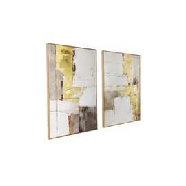 Contemporary Gold and Neutral Abstract Wall Art - 24x36 inch x 2, Framed - Modern Décor for living room，bedroom