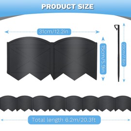 Vashly 20Pcs Black Garden Edging Border,Garden Landscape Edging Borders, Plastic Landscape Edging,20Ft Landscape Edging with 20Pcs Anchoring Stakes kit for Lawn,Flower Garden Outdoor Patio Pathway