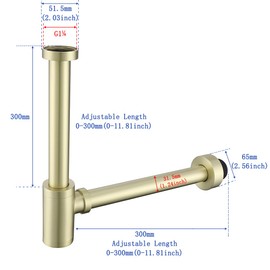 SWHYGER Bottle P Trap 1 1/4 with 11.81 inch Slip Joint Extension Tube For Basin Sink Waste Drain Solid Brass P Trap Kit,SW-83888BG-L.