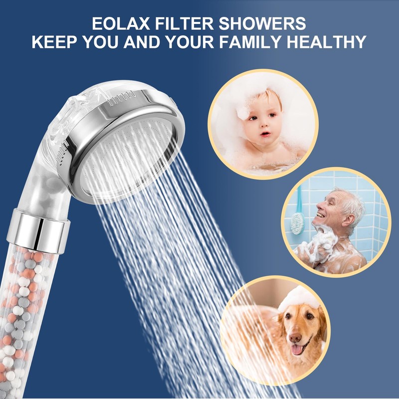 Eolax Filtered Rain Shower Head, 6″ Round Showerhead and 3