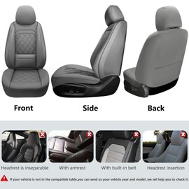 WENNFOUR Car Seat Covers Full Set,Luxury Leather Seat Covers for Cars,Universal Waterproof Interior Seat Covers, Automotive Car Seat Cover for Most Vehicles,Truck,SUV Grey