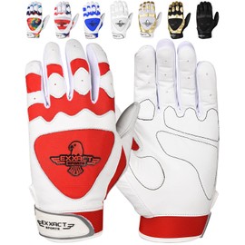 Exxact Sports Padded Baseball Batting Gloves for Men with Gel Padding Protection, Softball Batting Gloves for Women, Mens Batting Gloves for Baseball (Red, AL)