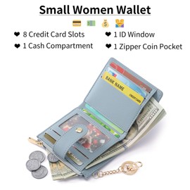 GAEKEAO Small Wallet for Women Slim Bifold Leather Credit Card Holder Wallets Zipper Pocket Coin Purse with ID Window Keychain