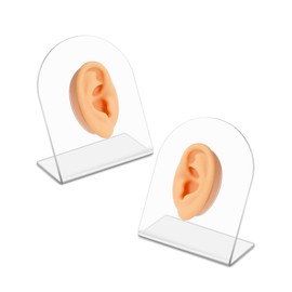 2 Pcs Soft Silicone Ear Model with Acrylic Stand, Left and Right Flexible Fake Ear for Earrings Display, Realistic Ear Model for Piercing Practice, Acupuncture Teaching Tool