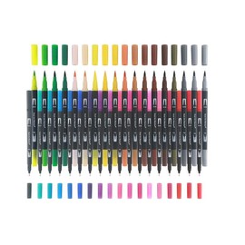 Set of 36-Colors: Dual Brush Marker Pens for Adult Coloring Books - No Bleeding, Fine Point, Multicolor