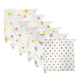BEIBXHQQ 6 Pieces Baby Cotton Square Towels, Crepe Cotton Square Towels, Kids Towels, Pure Cotton Gauze Towels, Cartoon Saliva Towels, Muslin Towels