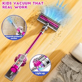 BLAXTEM Aspiradora de juguete para niños de 4 en 1 que realmente funciona, juego de limpieza de simulación para niños pequeños con succió...