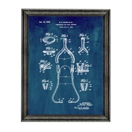 Stethoscope Patent Art Midnight Blue Print in a Black Wood Frame (11" x 14") M12902