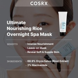 COSRX COSRX Ultimate Nourishing Rice Overnight Spa Mask, 60ml / 2.02 fl.oz | Rice Extract 68% and Niacinamide 2%, Korean Skin Care, Animal Testing Free, Paraben Free
