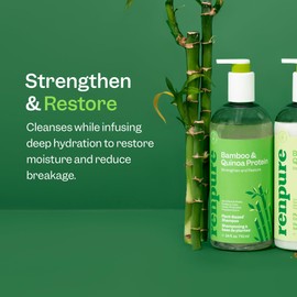 RENPURE Bamboo & Quinoa Shampoo For Weak Dull Damaged Hair - Restores Hydrates Strengthens 24 Fl Oz | Plant-Based, For Healthier Hair, Bamboo Extract, Quinoa Protein