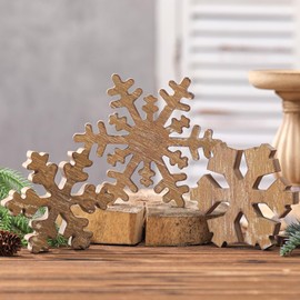 Bucherry 3 Pcs Christmas Wooden Snowflake Decor Rustic Winter Snowflake Table Signs Wonderland Snowflake Wood Blocks Farmhouse Xmas Tiered Tray Decorations for Xmas Table Shelf(Wood Colors)