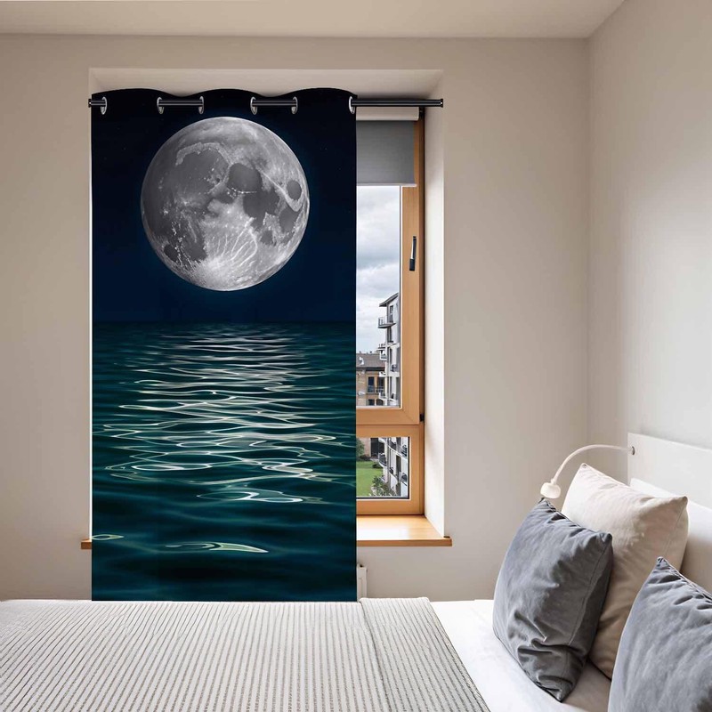 Moon Slider Long Curtains Night Lake Water Blackout Grommet Curtain