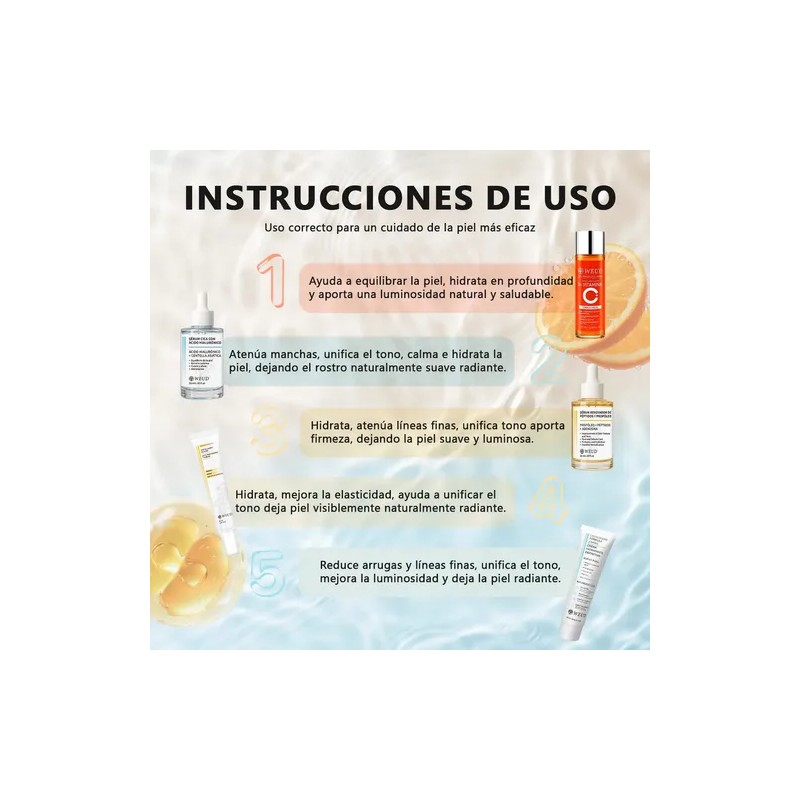 Kit Facial Weud Antiedad Hidratante Aclarante 5 Piezas