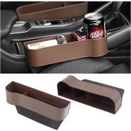 2 organizadores de relleno para asiento de coche, con soporte para tazas y puerto de carga, relleno de fibra de carbono fresco para coche, protector