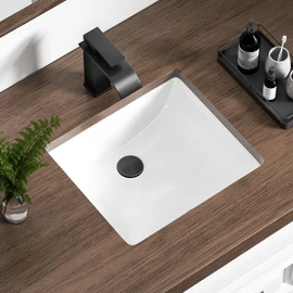 14 Inch Small Undermount Bathroom Sink Rectangle Undermount Sink White Ceramic Under Counter Bathroom Sinks with Overflow (14.4"x12.7")