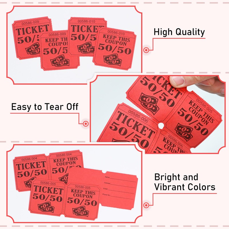 ESSENTIAL 500 Double Roll Raffle Tickets, 50/50 Raffle Cards, Entry