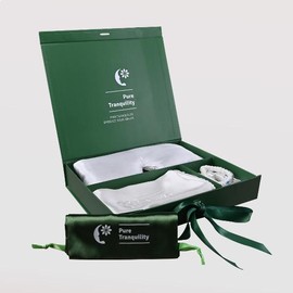 Pure Tranquility Silk dreams Collection:Silk Dreams Gift & Travel luxury set included: premium 22 momme, 6 grade, and 100% pure mulberry silk pillowcase, sleep mask, 2 scrunchies and travel bag.