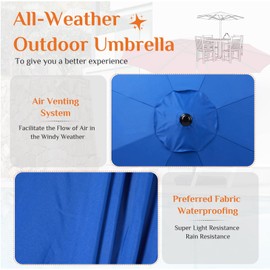 Sweetcrispy 9FT Patio Umbrella with Push Button Tilt and Crank, Outdoor Umbrella, Pool Umbrella with 8 Sturdy Ribs for Market, Terrace, Beach, Outdoor Restaurant, Blue