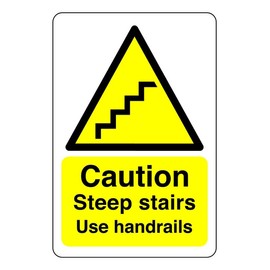Safety First Display LTD Caution steep stairs use handrails sign - 1.2mm Rigid plastic for indoor/outdoor usage (200mm x 150mm) Viewing Distance within 5m.