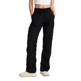 Yogipace Petite Women's Lightweight Dance Studio High Rise Cargo Pants Travel Hiking Casual Pant with 6 Pockets Sun Protection,28",Black,Size M