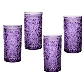 Godinger Highball Glasses, Tall Drinking Glasses, Beverage Glass Cups - Jax Collection, Purple Grape, Set of 4