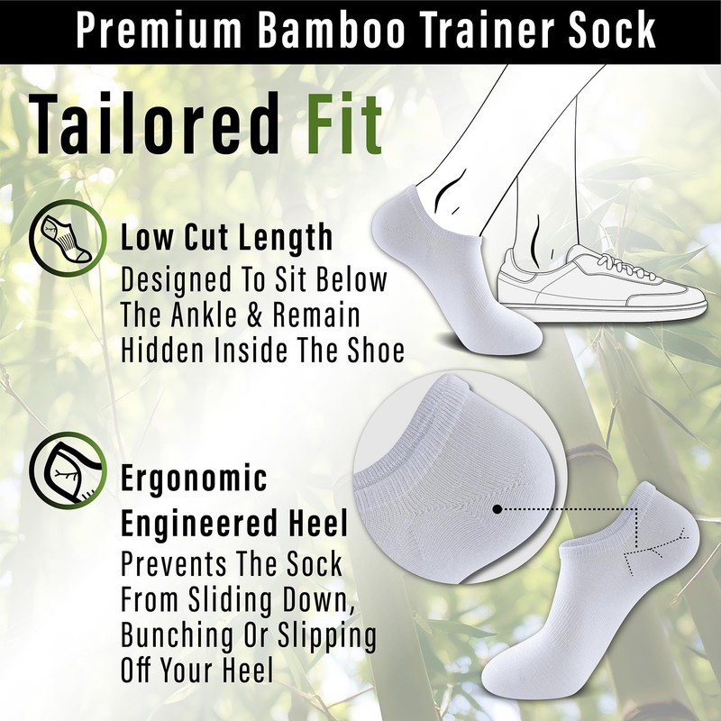 The Essentials Wardrobe 12PK Mens Bamboo Trainer Socks - UK