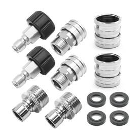 Hoypeyfiy 8 Pcs Pressure Washer Adapter Set, M22 Swivel to 3/8 Inch Quick Connect, 3/4 inch to Quick Release, Stainless Steel Garden Hose Connect Fittings