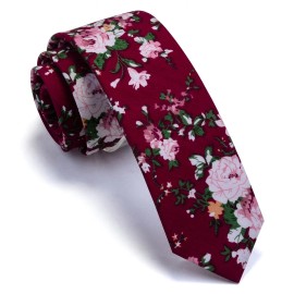 GUSLESON Mens Burgundy Tie Floral Skinny Cotton Ties for Men Slim Necktie (09...